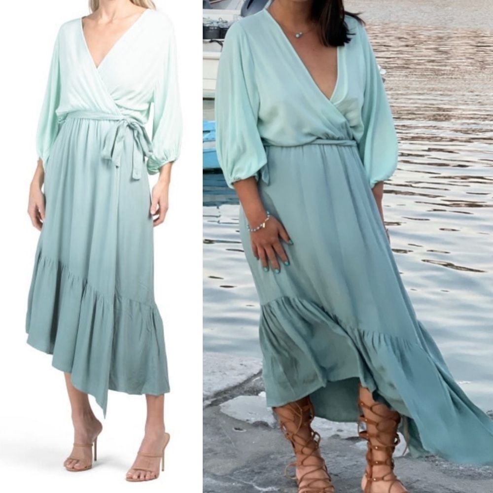 Young Fabulous & Broke Ocean Bay Ombre Jillian Faux Wrap Dress With Belt- Xs